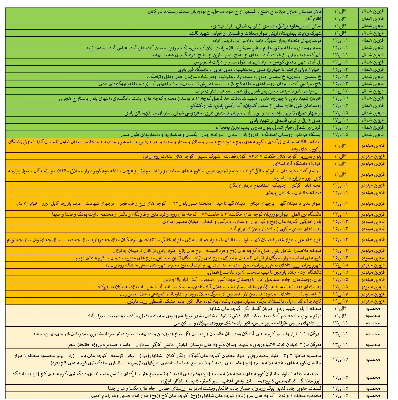 زمان قطعی برق قزوین13اسفند1403+جدول خاموشی برق قزوین 13 اسفند1403 (3)