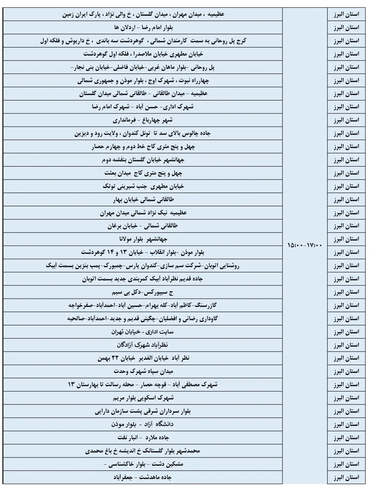 زمان قطعی برق البرز15اسفند1403+جدول خاموشی برق کرج (1)