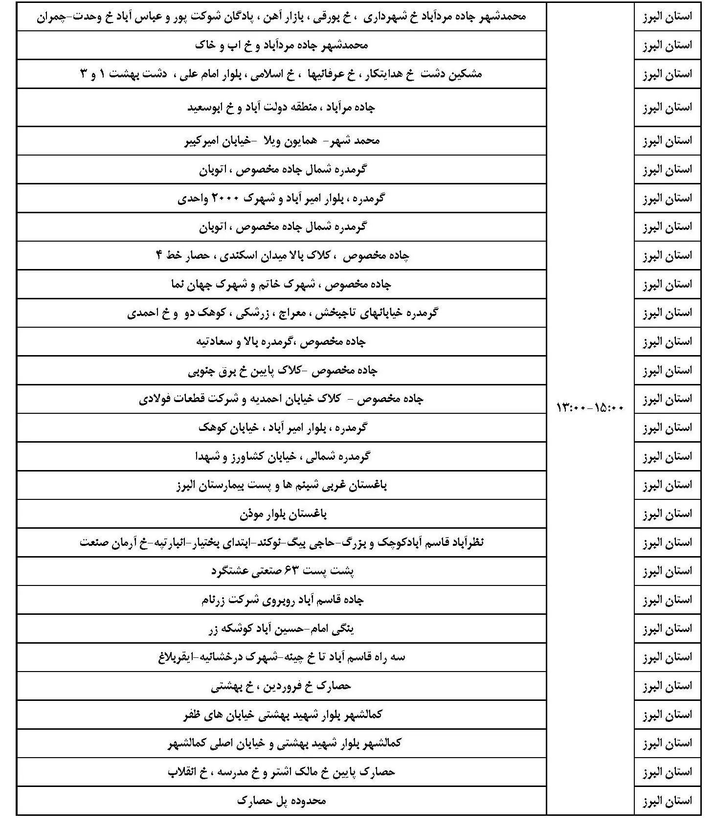 قطعی برق البرز و جدول خاموشی برق کرج  دوشنبه 6 اسفند1403 (3)