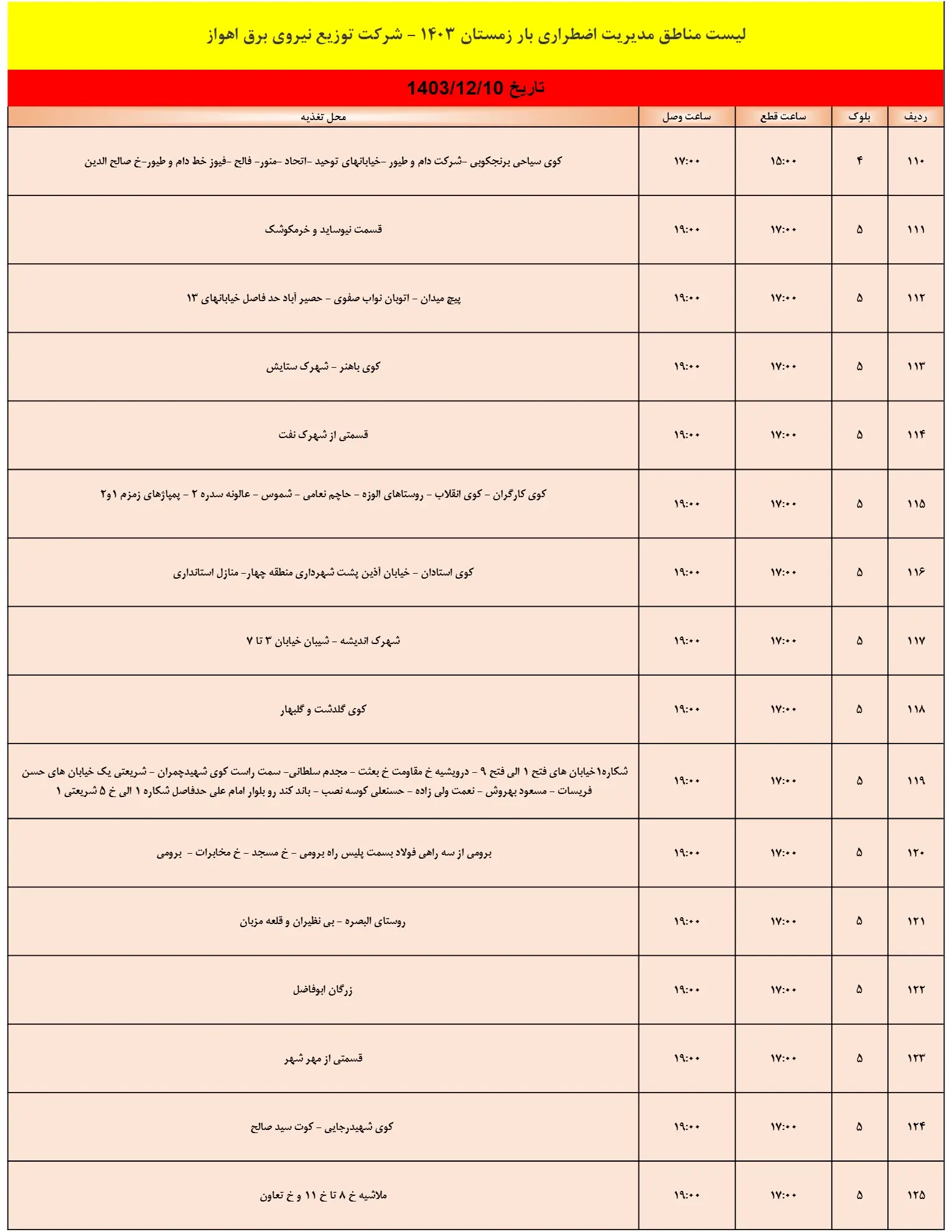 زمان قطعی برق اهواز و جدول خاموشی برق خوزستان10اسفند1403 (3)