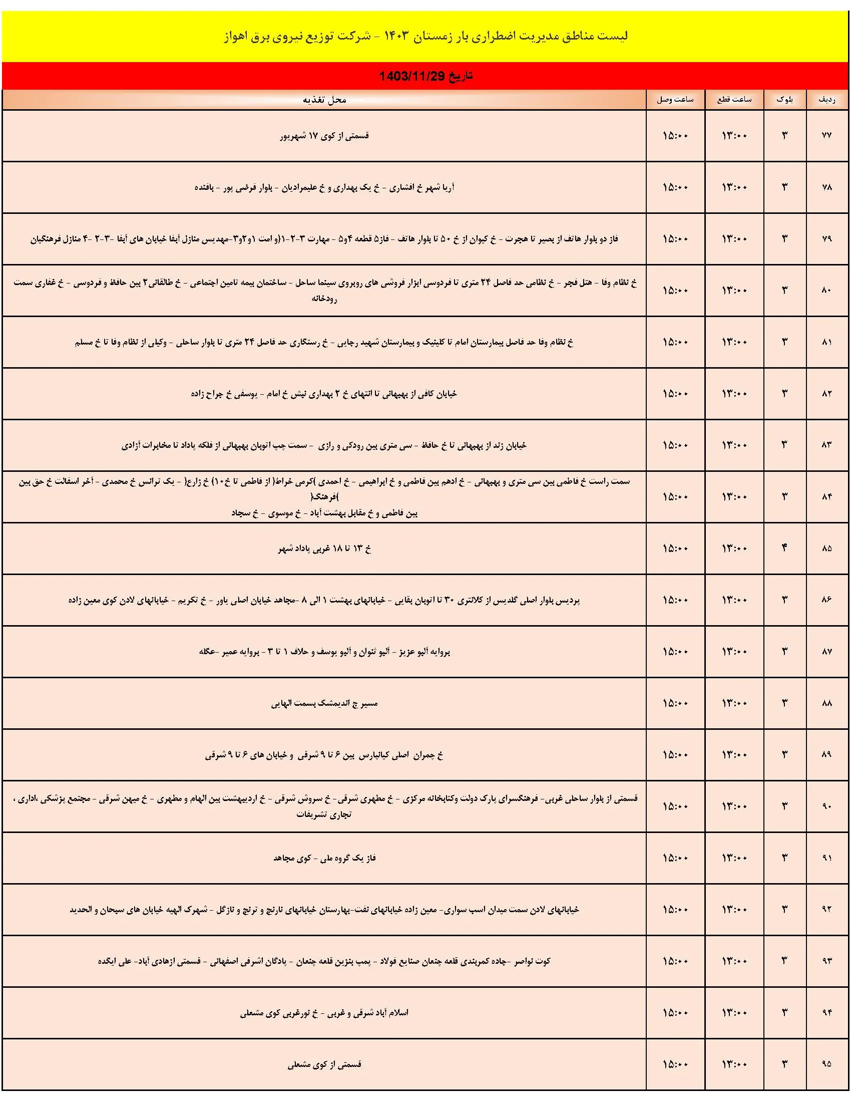 برنامه قطعی برق و جدول خاموشی برق اهواز دوشنبه 29 بهمن 1403 (5)