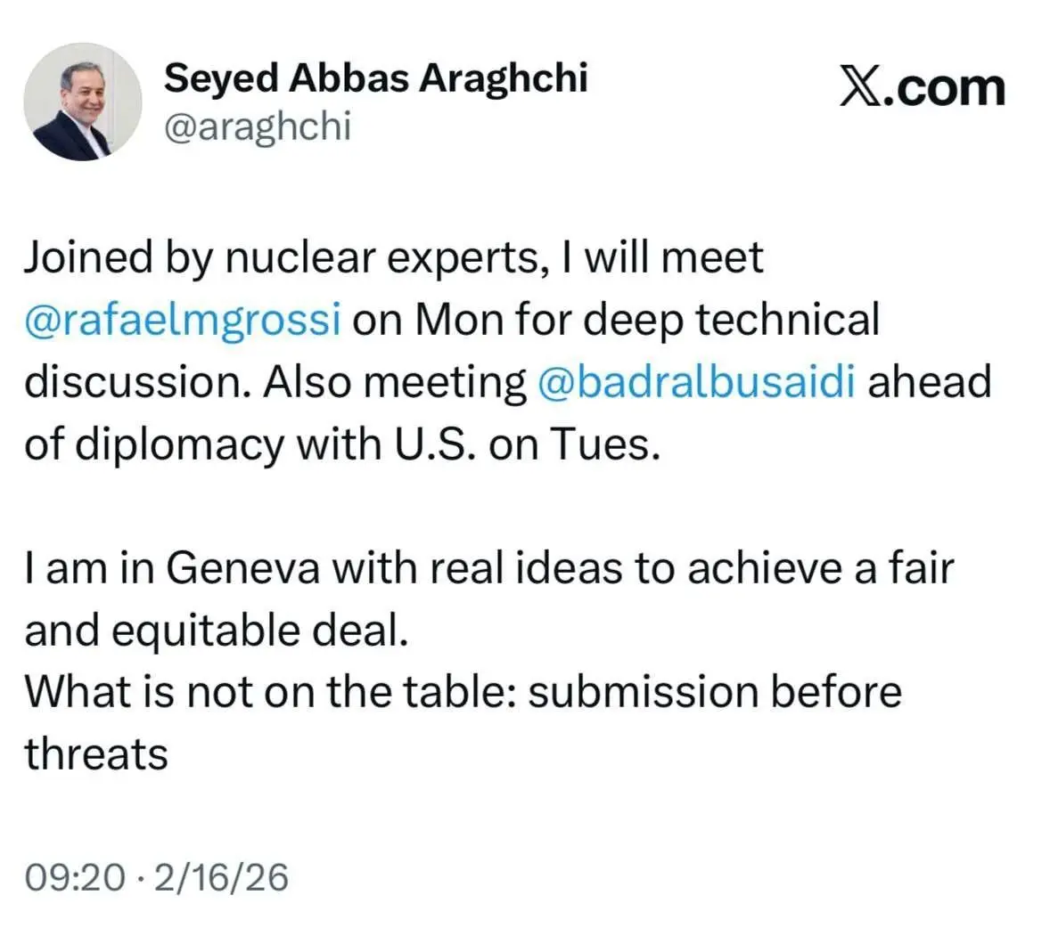 عراقچی در ژنو چه می‌کند؟ از دیدار با گروسی تا رایزنی پیش از مذاکره با آمریکا