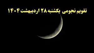 تقویم نجومی همسران فردا یکشنبه ۲۸ اردیبهشت ۱۴۰۴ | ساعات سعد و نحس یکشنبه ۲۸ اردیبهشت ۱۴۰۴