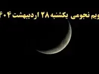 تقویم نجومی همسران فردا یکشنبه ۲۸ اردیبهشت ۱۴۰۴ | ساعات سعد و نحس یکشنبه ۲۸ اردیبهشت ۱۴۰۴