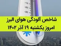 شاخص آلودگی هوای البرز امروز یکشنبه ۱۹ آذر ۱۴۰۲