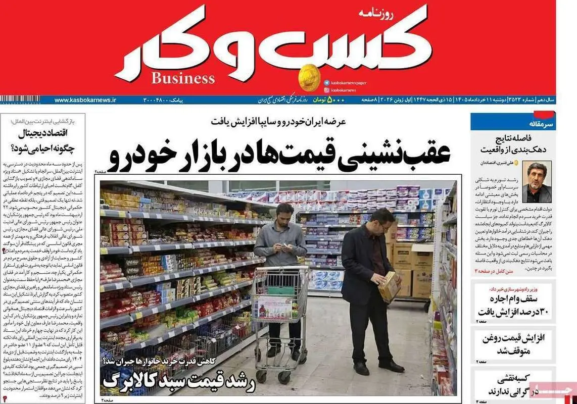 صفحه اول روزنامه‌های اقتصادی امروز 11 خرداد