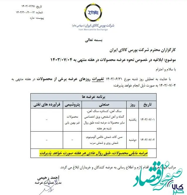 نحوه عرضه محصولات در هفته آینده ابلاغ شد
