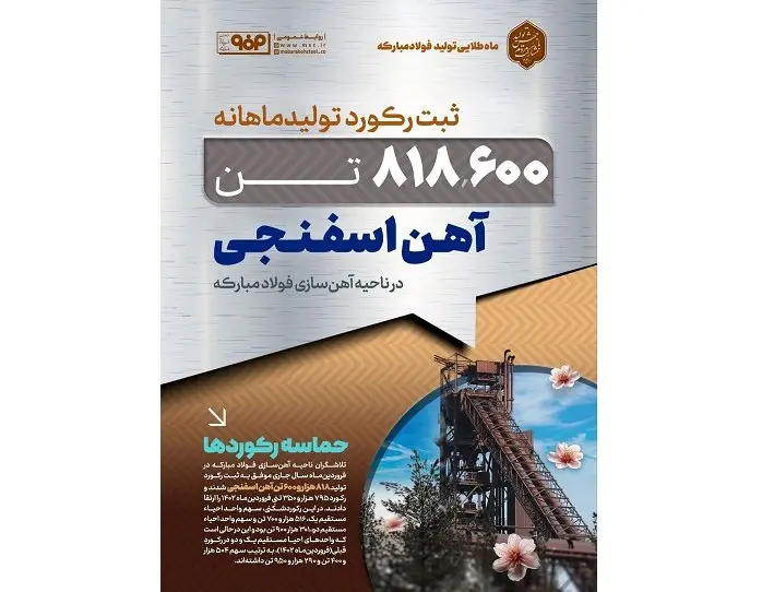 ثبت رکورد تولید ماهانه آهن اسفنجی در ناحیه آهن‌سازی در ماه طلایی تولید فولاد مبارکه