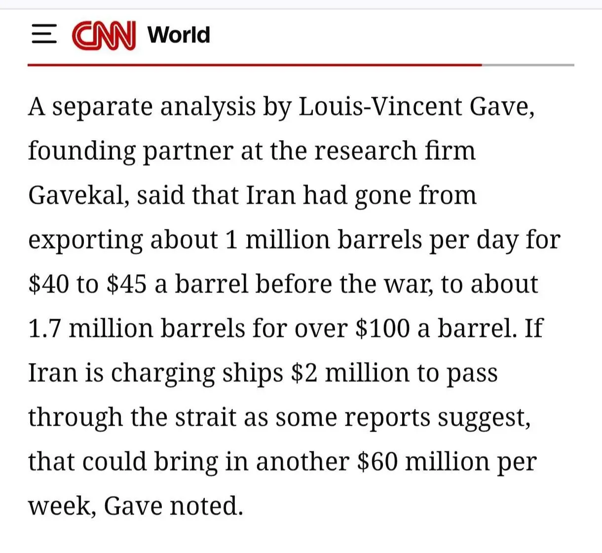 سی‌ان‌ان: ایران قبل از جنگ یک میلیون بشکه نفت می‌فروخت، الان ۱‌.۷ میلیون بشکه می‌فروشد