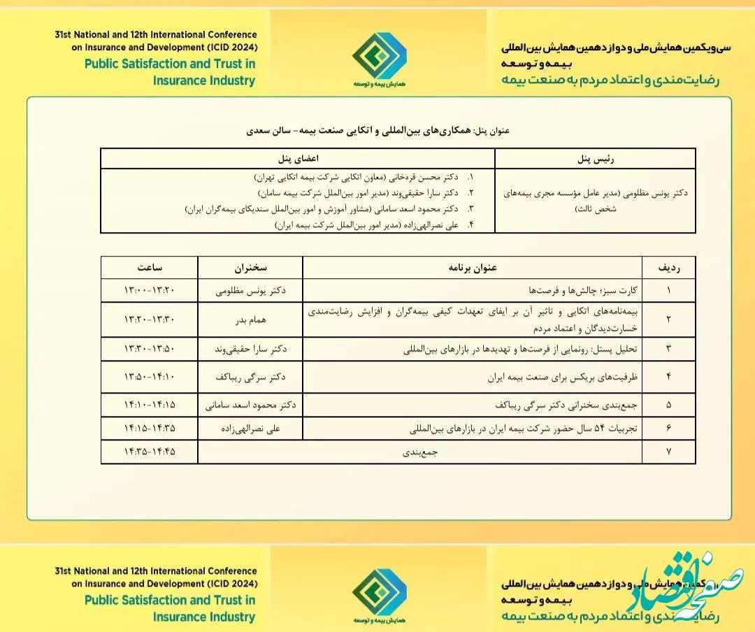 عناوین مقالات پنل‌ تخصصی «همکاری‌های بین‌المللی و اتکایی صنعت بیمه» در همایش بیمه و توسعه ۱۴۰۳