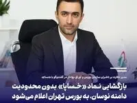 بازگشایی نماد «خساپا» بدون محدودیت دامنه نوسان، به بورس تهران اعلام می‌شود