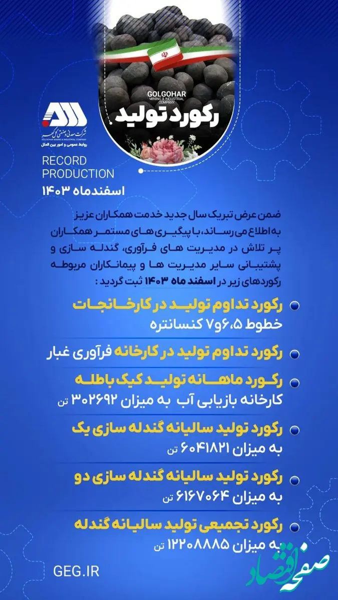 رکود تولید گل گهر در اسفندماه ۱۴۰۳