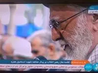 تصویر رهبر انقلاب در حال اقامه نماز بر پیکر شهید اسماعیل هنیه / مسعود پزشکیان... 