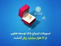 تسهیلات ازدواج بانک توسعه تعاون از 12 هزار میلیارد ریال گذشت