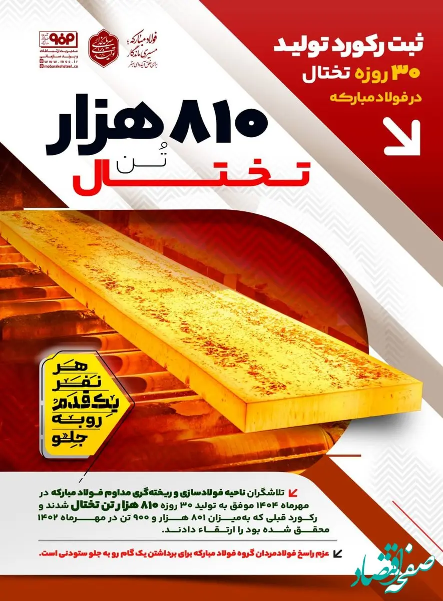ثبت رکورد تولید ۳۰ روزه تختال در فولاد مبارکه