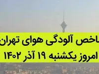 شاخص آلودگی هوای تهران امروز یکشنبه ۱۹ آذر ۱۴۰۲