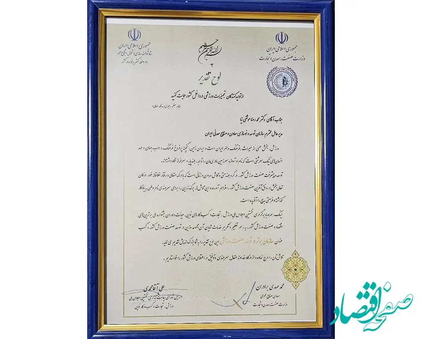 ایمیدرو؛ سازمان برتر در توسعه صنعت ورزش معرفی شد