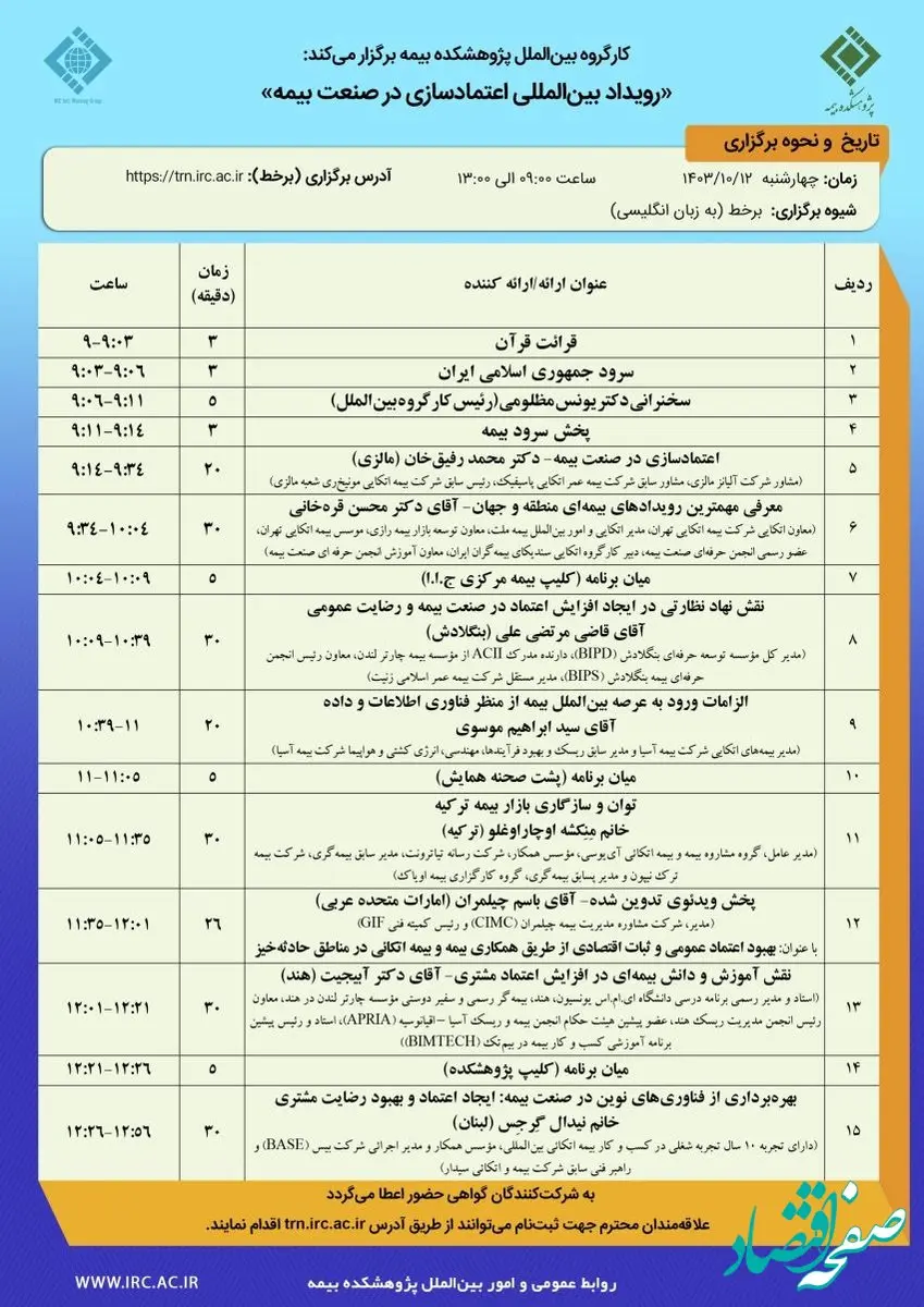 رویداد بین‌المللی اعتمادسازی در صنعت بیمه