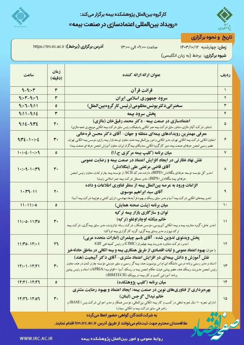 رویداد بین‌المللی اعتمادسازی در صنعت بیمه