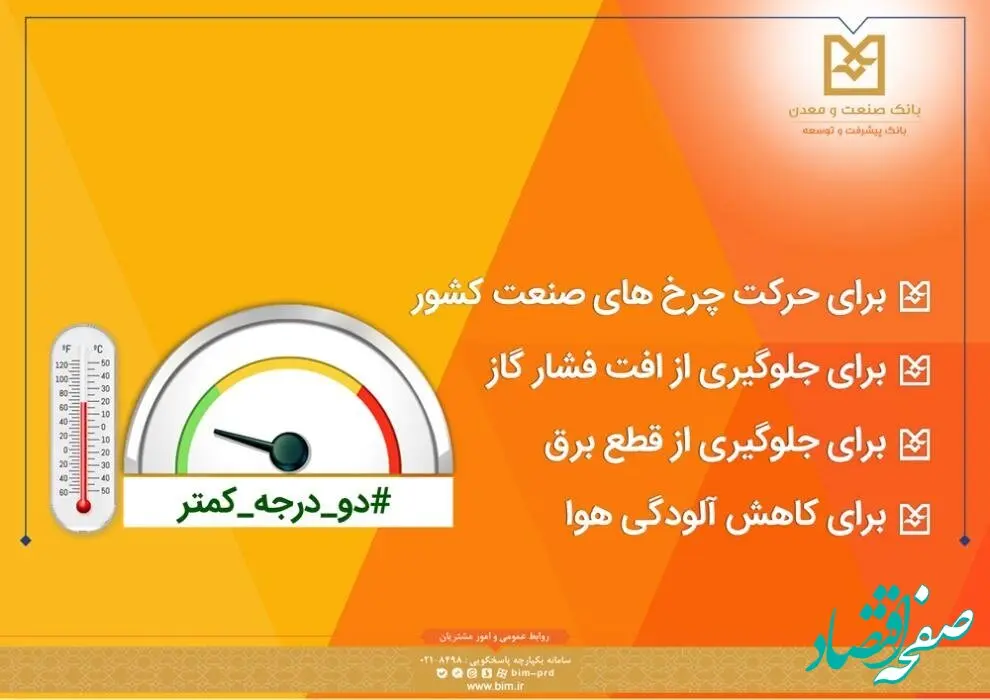 بانک صنعت و معدن به پویش ”دو درجه کمتر“ پیوست
