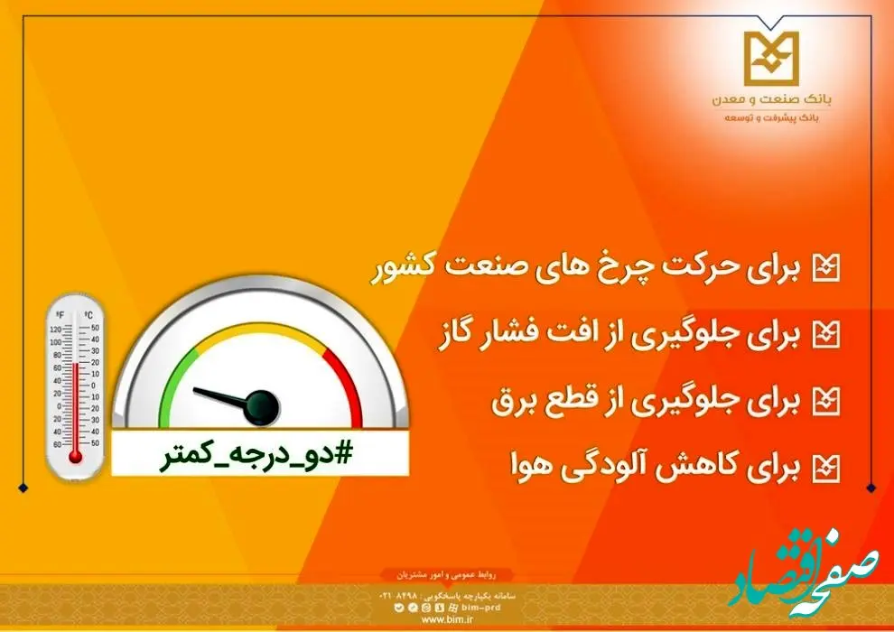 بانک صنعت و معدن به پویش ”دو درجه کمتر“ پیوست