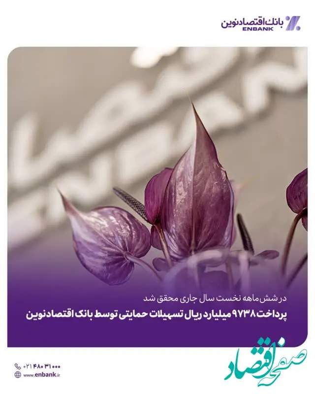 پرداخت ۹۷۳۸ میلیارد ریال تسهیلات حمایتی توسط بانک اقتصادنوین