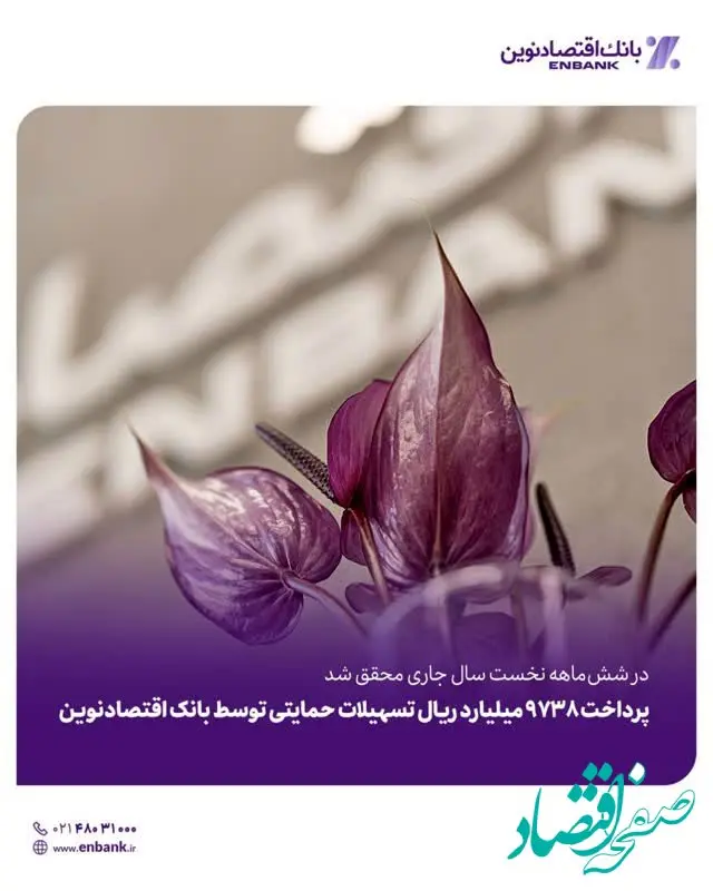 پرداخت ۹۷۳۸ میلیارد ریال تسهیلات حمایتی توسط بانک اقتصادنوین