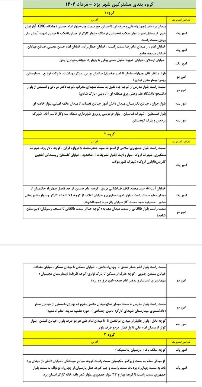 جدول قطعی برق یزد یکشنبه ۲ شهریور ۱۴۰۴ + ساعات خاموشی