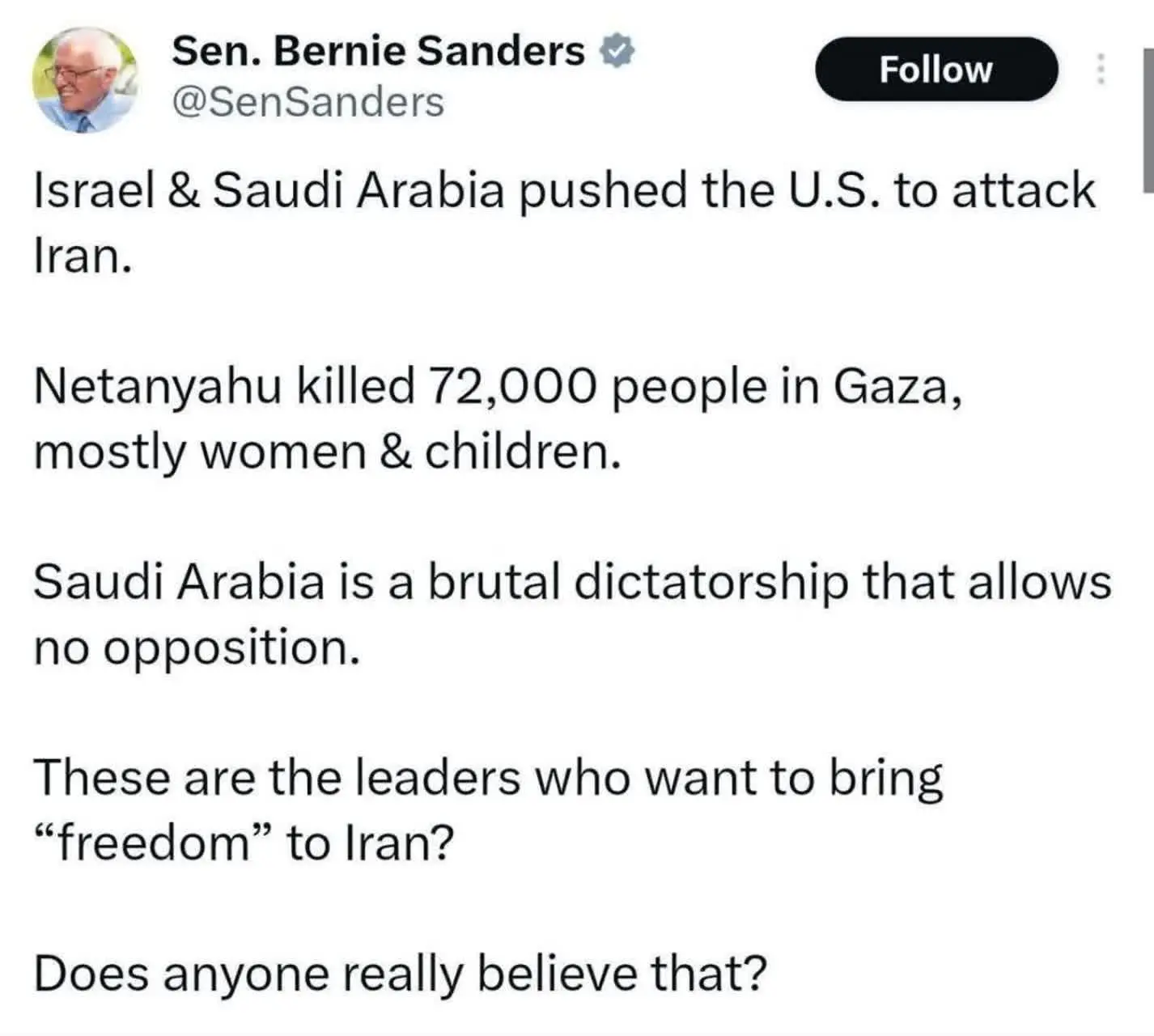 سناتور آمریکایی: اسرائیل و عربستان، آمریکا را مجبور به حمله به ایران کردند