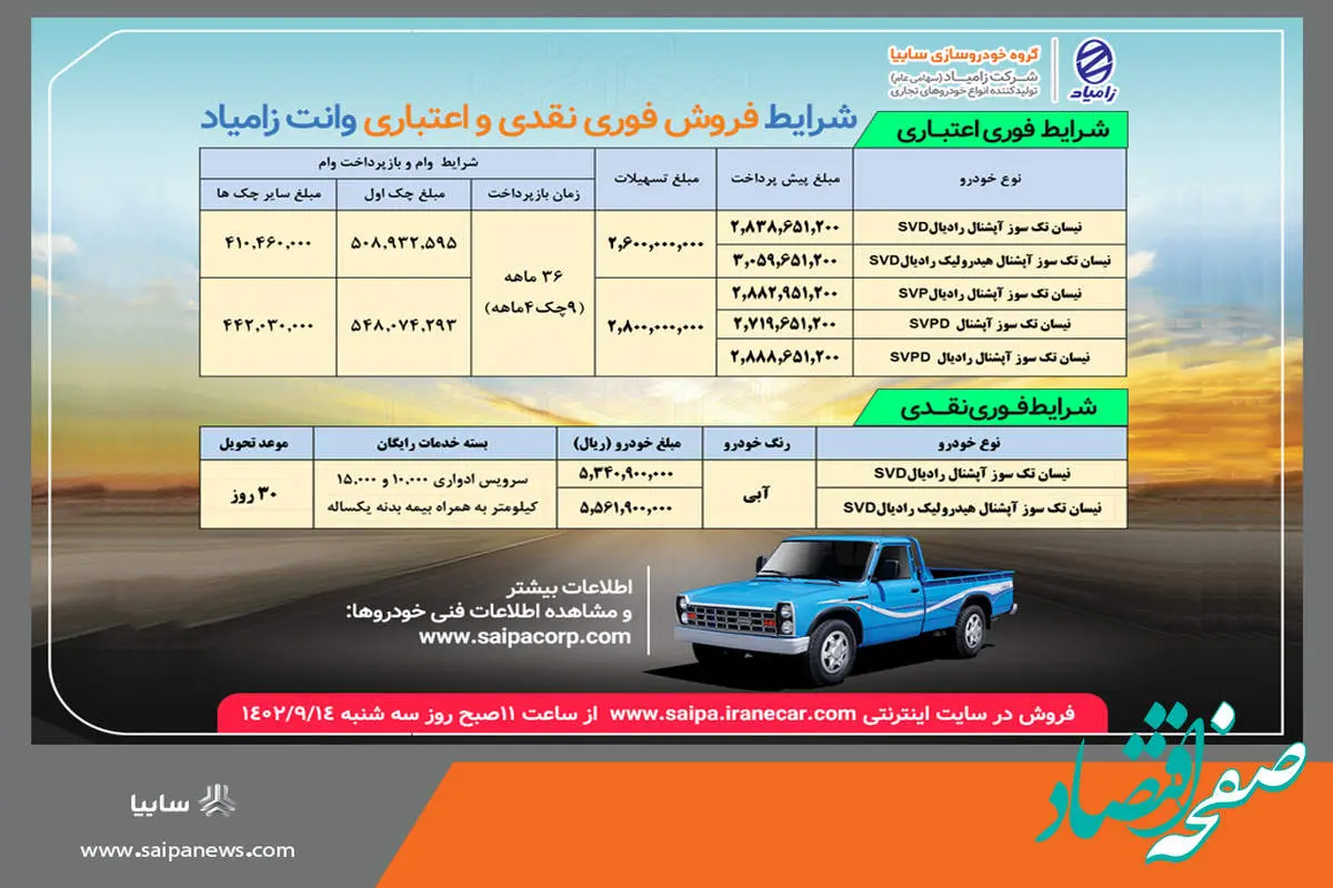 آغاز فروش فوری نقدی و اعتباری آذر ماه محصولات زامیاد