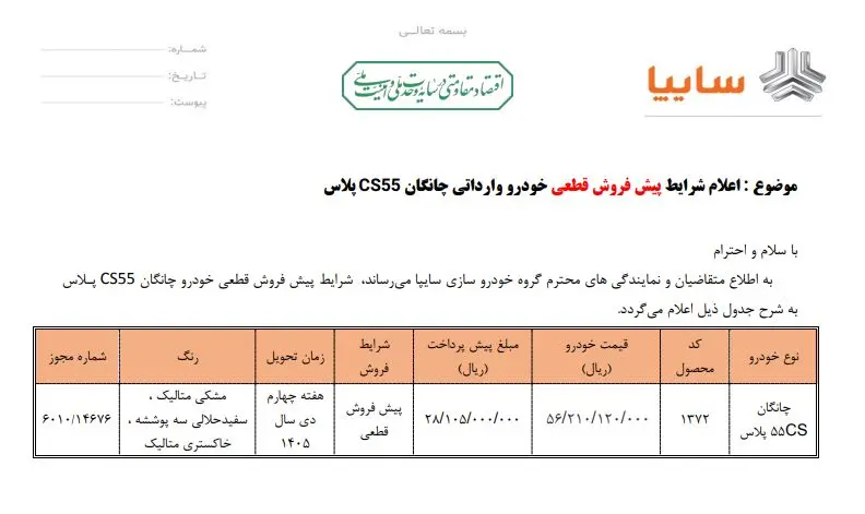 پیش‌فروش چانگان CS۵۵ پلاس با قیمت قطعی از ۱۱ مرداد