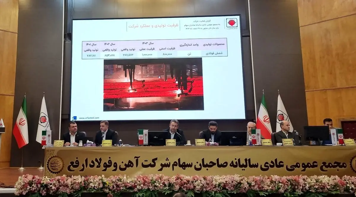 مجمع عمومی عادی سالیانه شرکت آهن و فولاد ارفع با حضور ۸۹ درصد از سهام‌داران رسمیت یافت