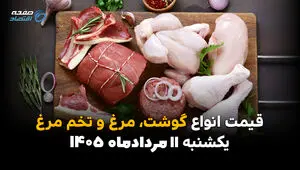 قیمت گوشت، مرغ و تخم‌مرغ امروز یکشنبه ۱۱ مرداد ۱۴۰۵ | کاهش قیمت در بازار مواد پروتئینی
