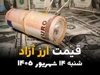 اینفوگرافی | قیمت ارز آزاد امروز شنبه ۱۴ شهریور ۱۴۰۵ | قیمت دلار، یورو و درهم