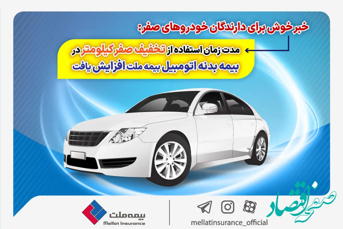 مدت زمان استفاده از تخفیف صفر کیلومتر در بیمه بدنه اتومبیل بیمه ملت افزایش یافت