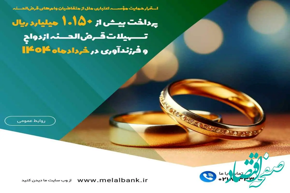 پرداخت بیش از ۱.۱۵۰ میلیارد ریال تسهیلات قرض‌الحسنه ازدواج و فرزندآوری در خردادماه ۱۴۰۴