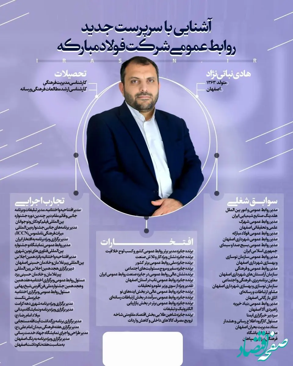 اینفوگرافیک: آشنایی با سرپرست جدید روابط عمومی شرکت فولاد مبارکه