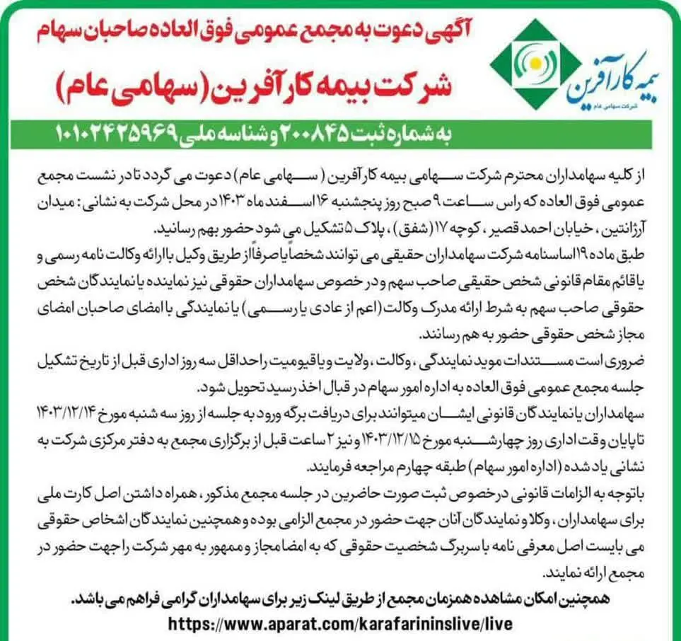 بیمه کارآفرین به مجمع عمومی می رود