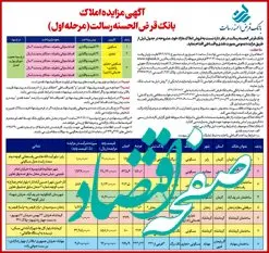 آگهی مزایده املاک بانک قرض الحسنه رسالت