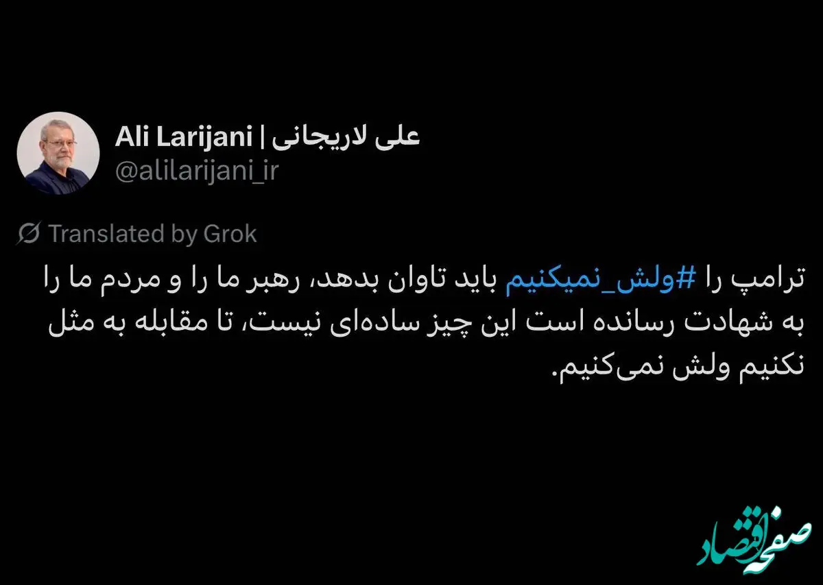 لاریجانی: ترامپ را ⁧ ولش نمی‌کنیم،⁩ باید تاوان بدهد