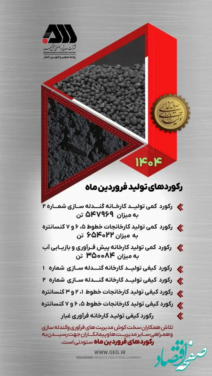 رکوردهای تولید فروردین ماه در گل گهر