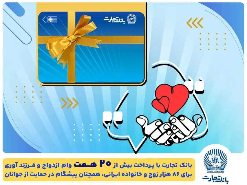 تسهیلات ازدواج و فرزندآوری بانک تجارت به بیش از۲۰ همت بالغ شد