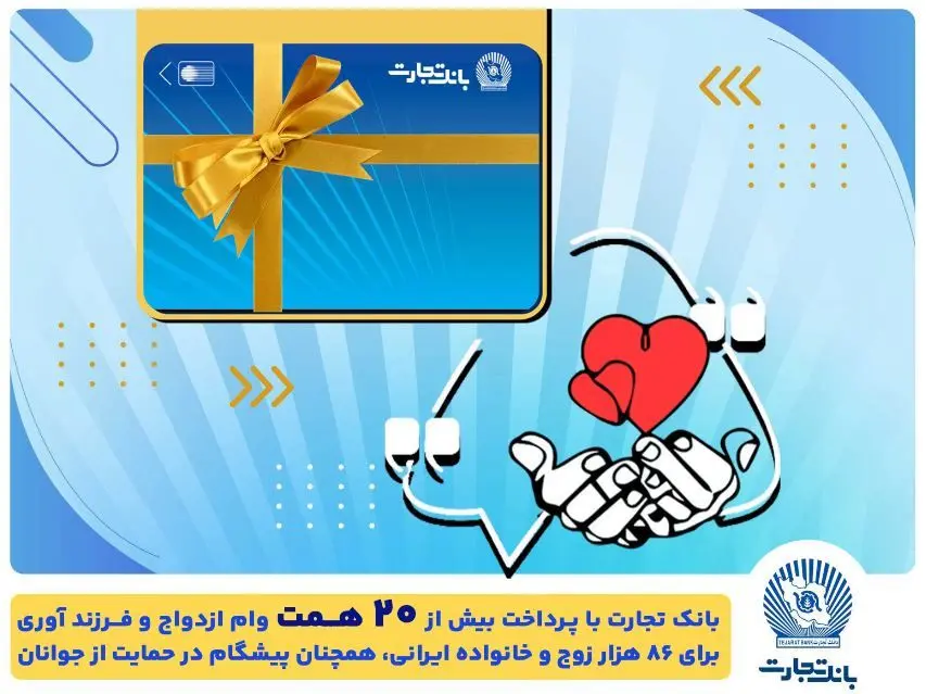 تسهیلات ازدواج و فرزندآوری بانک تجارت به بیش از۲۰ همت بالغ شد