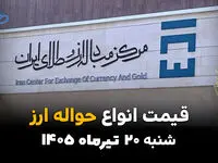 قیمت ارز حواله‌ای امروز شنبه ۲۰ تیر ۱۴۰۵ | جدیدترین نرخ حواله ارز امروز