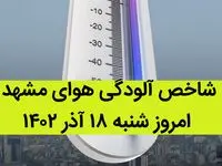 شاخص آلودگی هوای مشهد امروز شنبه ۱۸ آذر ۱۴۰۲