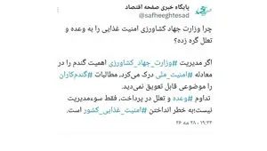 چرا وزارت جهاد کشاورزی امنیت غذایی را به وعده و تعلل گره زده؟