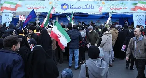 برپایی غرفه بانک سینا در مسیر راهپیمایی 22 بهمن تهران