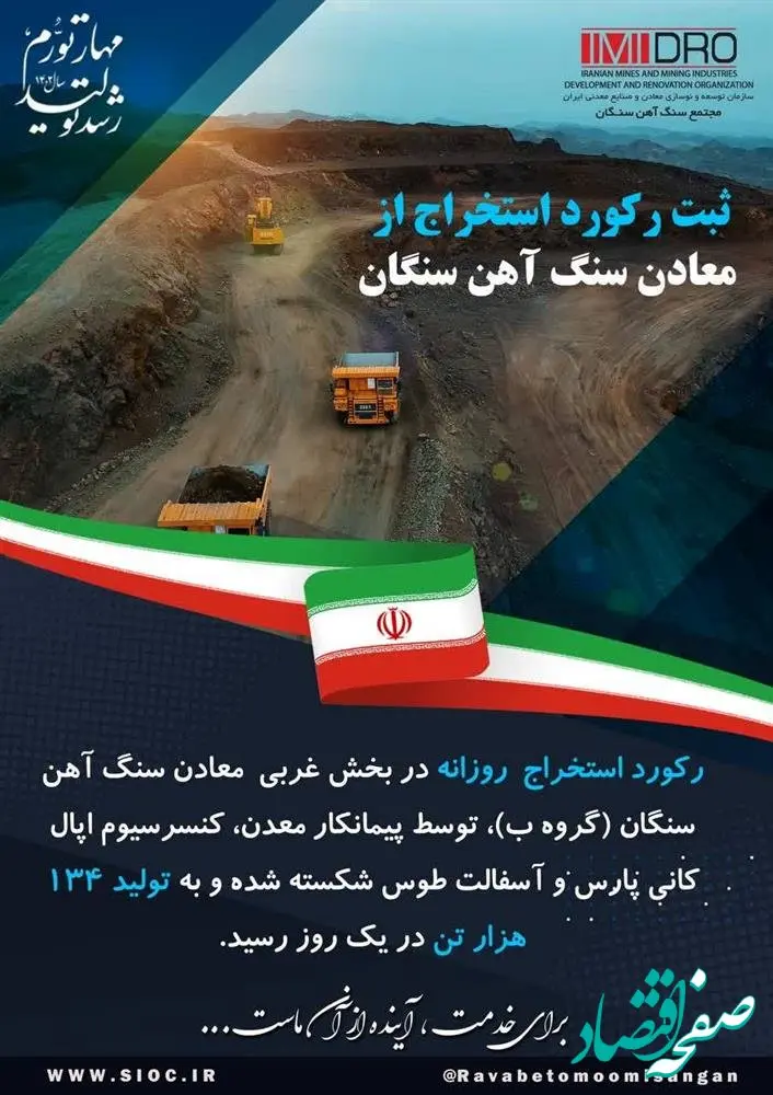 ثبت رکورد استخراج از معادن سنگ آهن سنگان