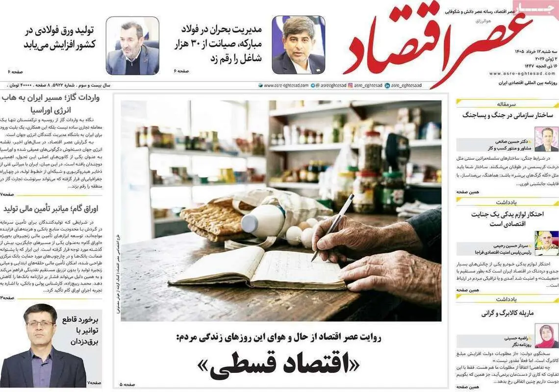 صفحه اول روزنامه‌های اقتصادی امروز 12 خرداد