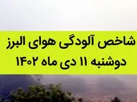 شاخص آلودگی هوای البرز امروز دوشنبه ۱۱ دی ماه ۱۴۰۲ + کیفیت هوای البرز امروز به تفکیک مناطق